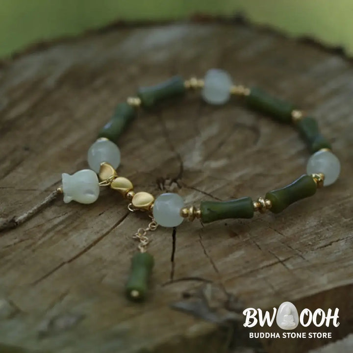 Buddha Stones Green Bamboo Jade Lily of the Valley Wealth Bracelet - BWOOOH - Bracelet