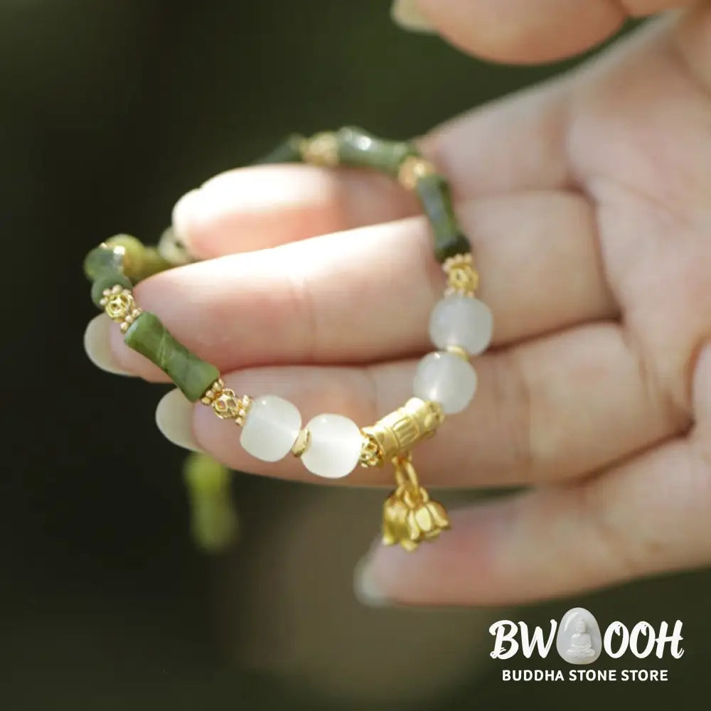 Buddha Stones Green Bamboo Jade Lily of the Valley Wealth Bracelet - BWOOOH - Bracelet