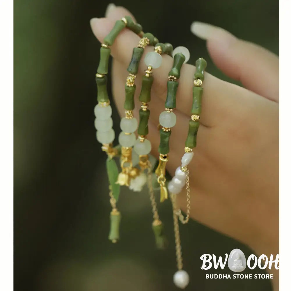Buddha Stones Green Bamboo Jade Lily of the Valley Wealth Bracelet - BWOOOH - Bracelet