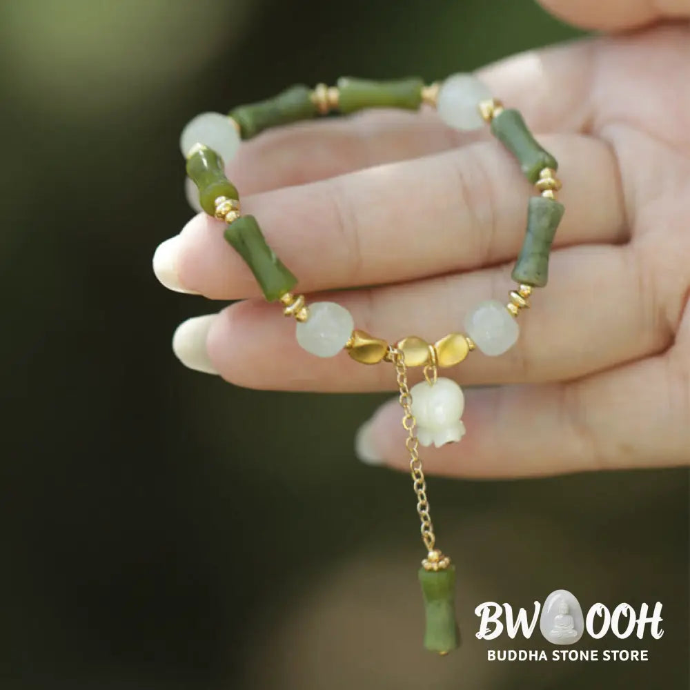 Buddha Stones Green Bamboo Jade Lily of the Valley Wealth Bracelet - BWOOOH - Bracelet