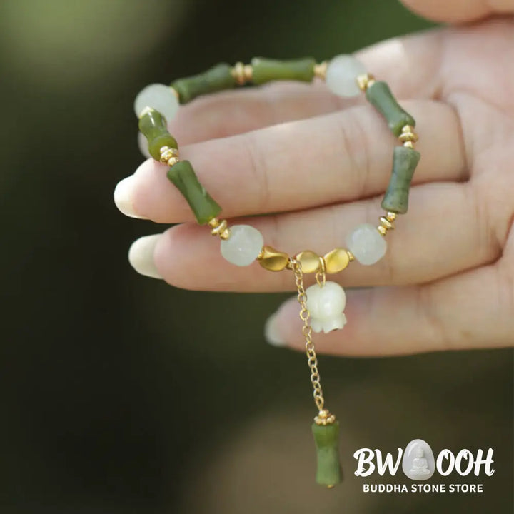 Buddha Stones Green Bamboo Jade Lily of the Valley Wealth Bracelet - BWOOOH - Bracelet