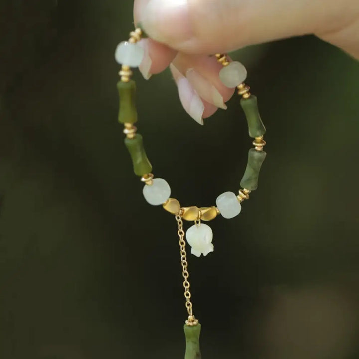 Buddha Stones Green Bamboo Jade Lily of the Valley Wealth Bracelet - BWOOOH - Lily of the Valley(Elastic Rope Diameter: