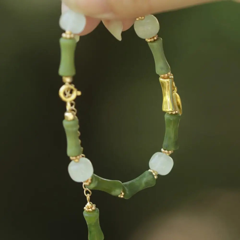 Buddha Stones Green Bamboo Jade Lily of the Valley Wealth Bracelet - BWOOOH - Bamboo(Perimeter 17 + 5cm) - Bracelet