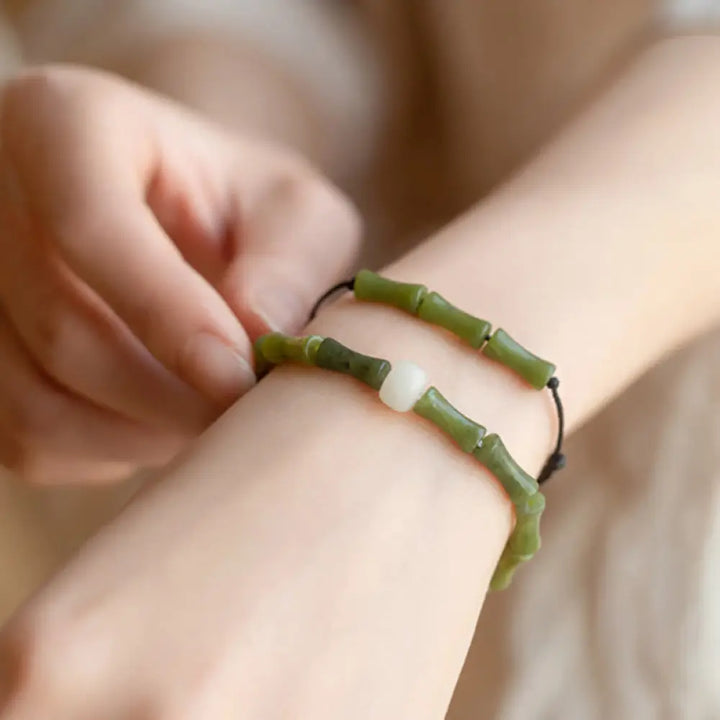 BWOOOH Green Bamboo Jade Pattern Luck Abundance Bracelet | natural stone spiritual bracelet for healing and mindful living