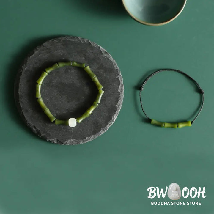 BWOOOH Green Bamboo Jade Pattern Luck Abundance Bracelet | natural stone spiritual bracelet for healing and mindful living