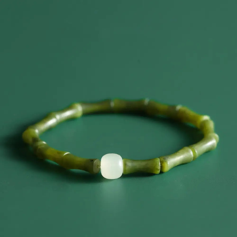 BWOOOH Green Bamboo Jade Pattern Luck Abundance Bracelet - Green Bamboo Jade Elastic Bracelet(Wrist