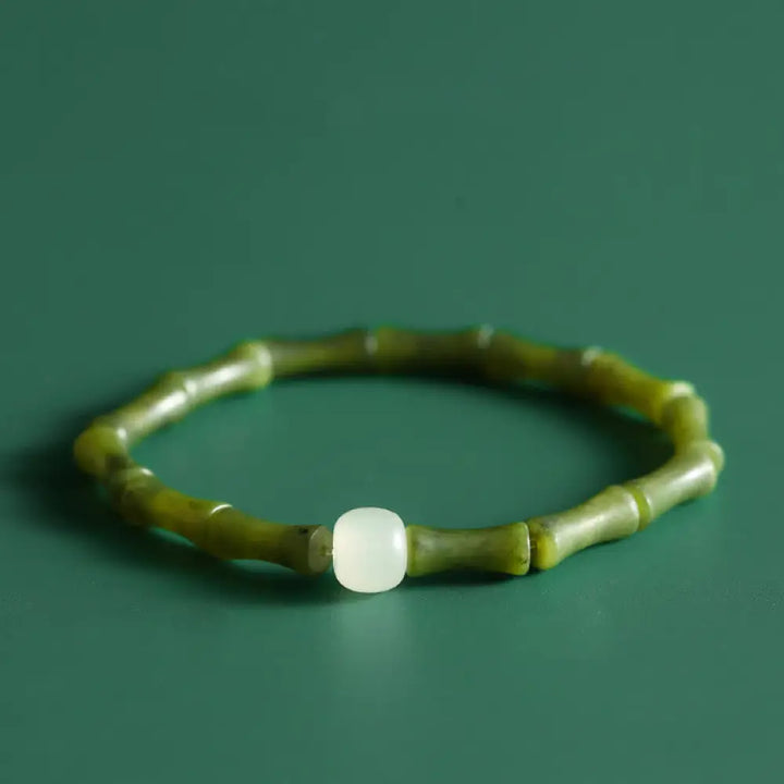 BWOOOH Green Bamboo Jade Pattern Luck Abundance Bracelet - Green Bamboo Jade Elastic Bracelet(Wrist