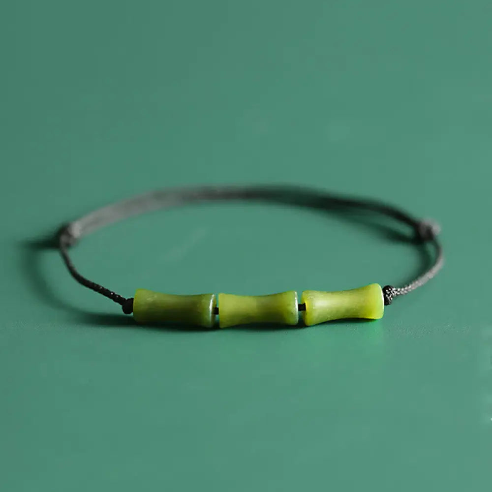 BWOOOH Green Bamboo Jade Pattern Luck Abundance Bracelet - Green Bamboo Jade Rope Bracelet(Wrist Circumference