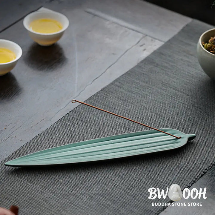 BWOOOH ceramic incense burner - Green Bamboo Leaf Healing Ceramic I