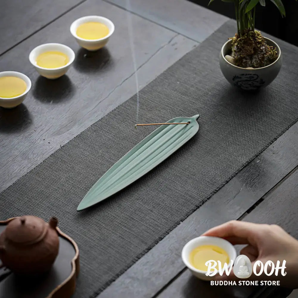 BWOOOH ceramic incense burner - Green Bamboo Leaf Healing Ceramic I