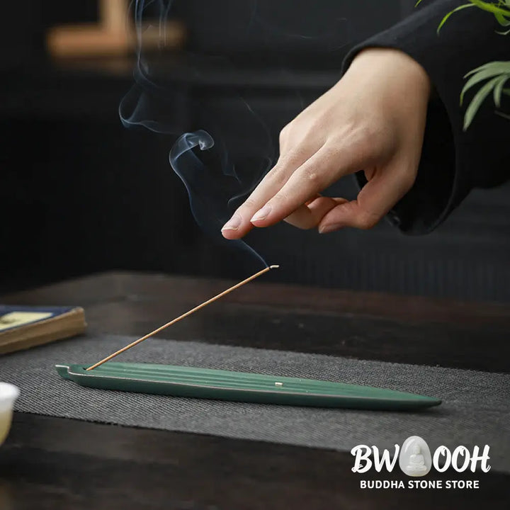 BWOOOH ceramic incense burner - Green Bamboo Leaf Healing Ceramic I