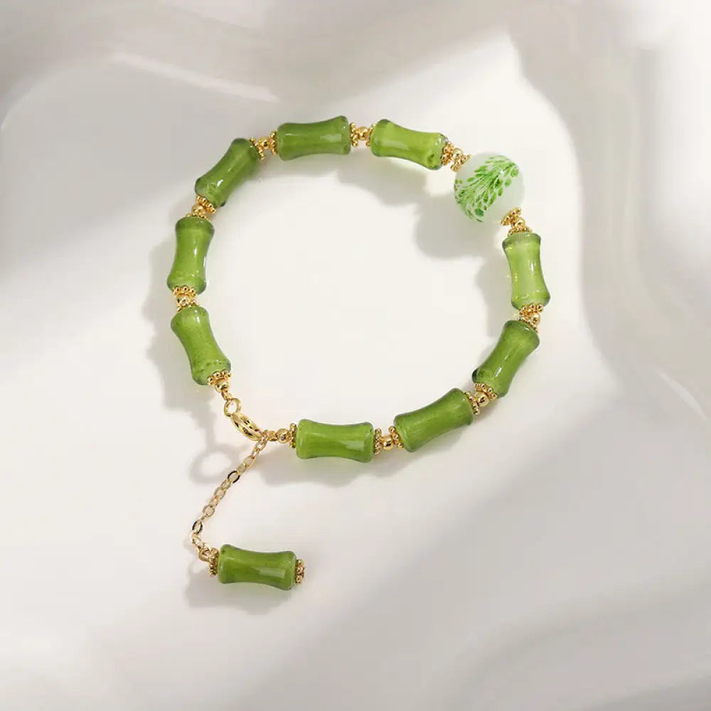 BWOOOH Green Bamboo Pattern Liuli Crystal Moss Agate Wealth Chain Bracelet - BWOOOH - Green Bamboo - Bracelet