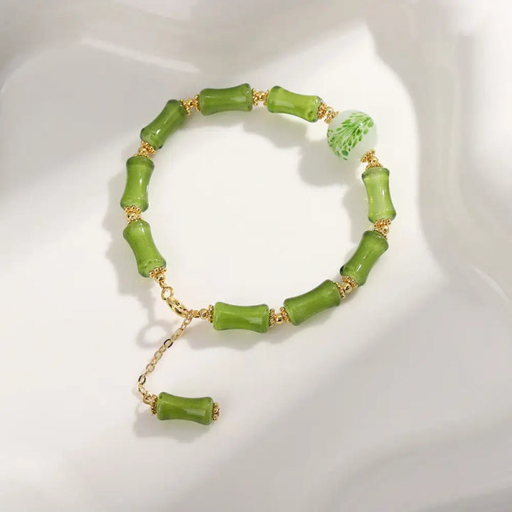 BWOOOH Green Bamboo Pattern Liuli Crystal Moss Agate Wealth Chain Bracelet - BWOOOH - Green Bamboo - Bracelet