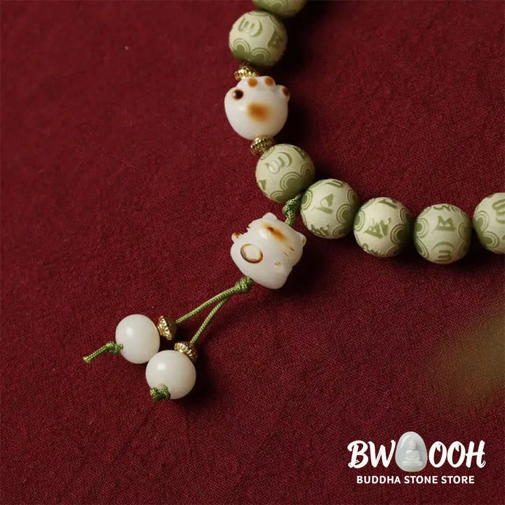 Buddha Stones Green Bodhi Seed Cat Paw Om Mani Padme Hum Engraved Wisdom Bracelet - BWOOOH - Bodhi