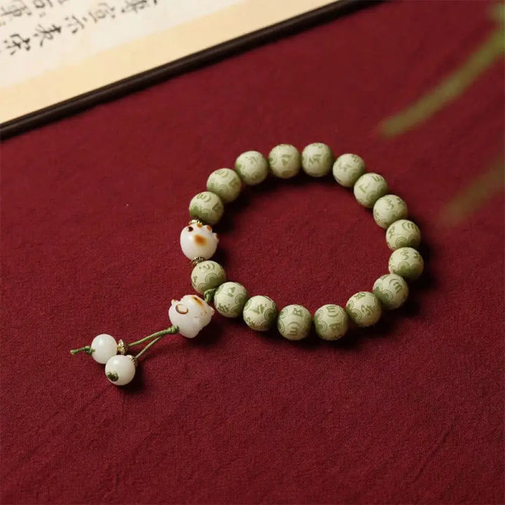 BWOOOH Green Bodhi Seed Cat Paw Om Mani Padme Hum Engraved Wisdom Bracelet - BWOOOH - Bodhi