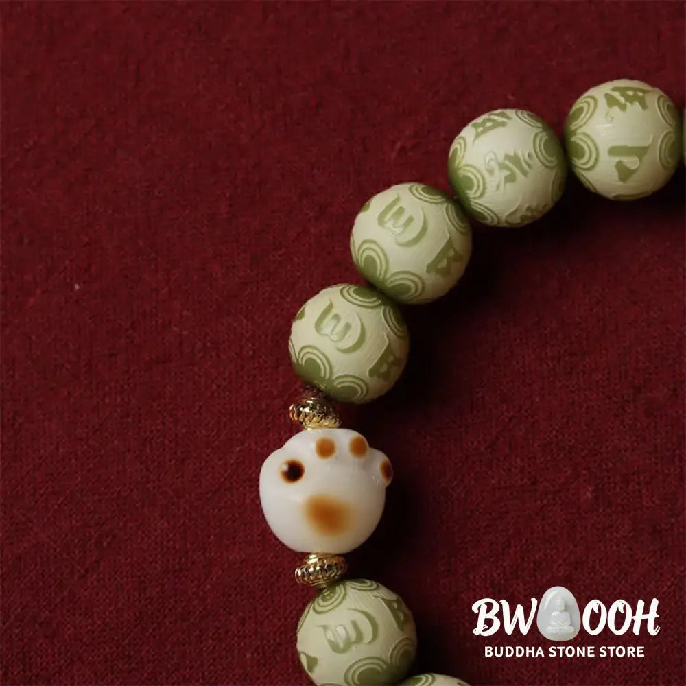 Buddha Stones Green Bodhi Seed Cat Paw Om Mani Padme Hum Engraved Wisdom Bracelet - BWOOOH - Bodhi