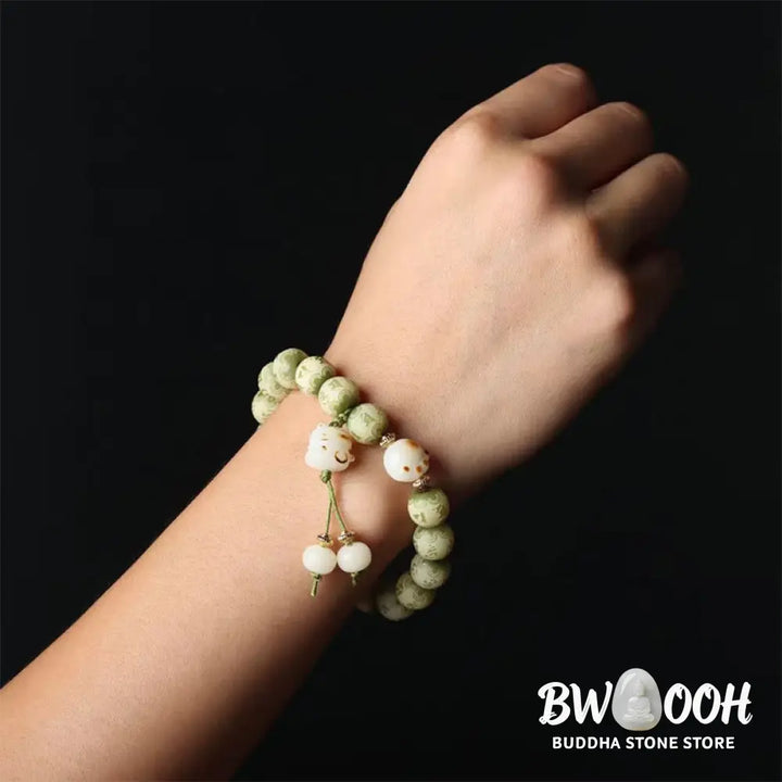 Buddha Stones Green Bodhi Seed Cat Paw Om Mani Padme Hum Engraved Wisdom Bracelet - BWOOOH - Bodhi