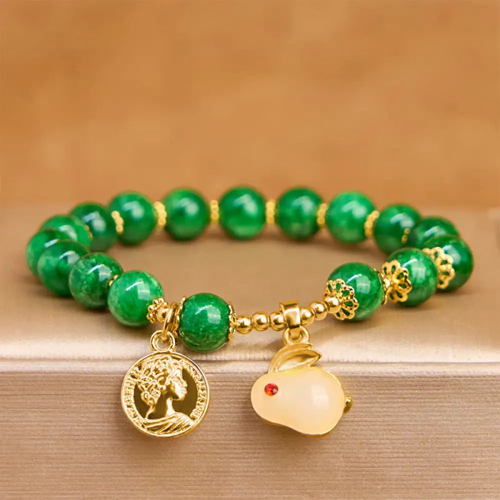 BWOOOH Green Calcite Lovely Rabbit Charm Clarity Bracelet — Calcite crystal healing bracelet for spiritual healing and min...