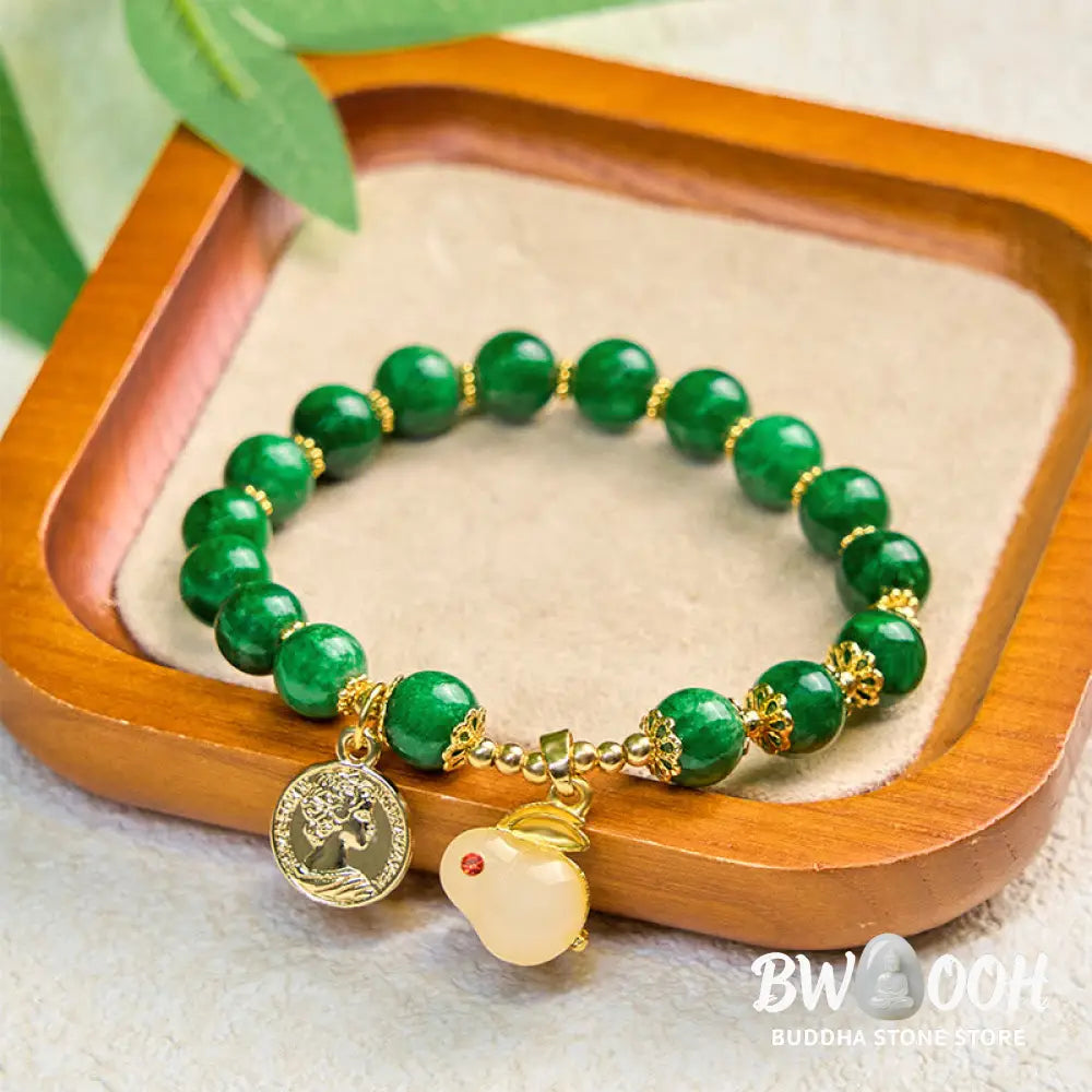 Buddha Stones Green Calcite Lovely Rabbit Charm Clarity Bracelet - BWOOOH - Green Calcite(Wrist Circumference 14-16cm)
