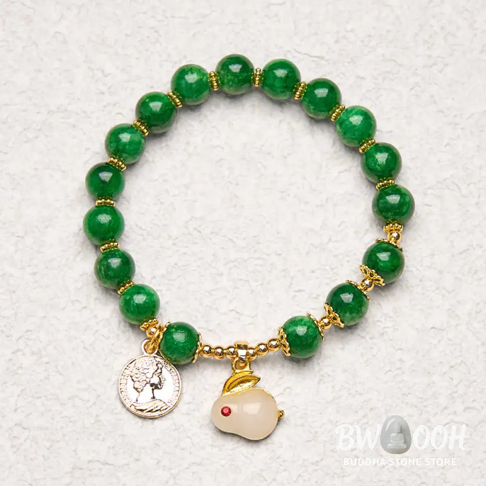 Buddha Stones Green Calcite Lovely Rabbit Charm Clarity Bracelet - BWOOOH - Green Calcite(Wrist Circumference 14-16cm)