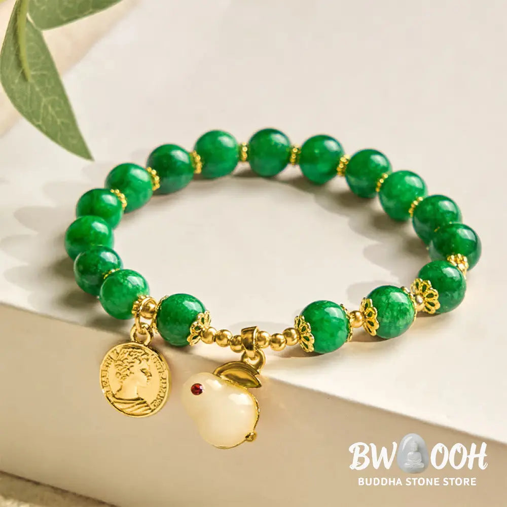 Buddha Stones Green Calcite Lovely Rabbit Charm Clarity Bracelet - BWOOOH - Green Calcite(Wrist Circumference 14-16cm)
