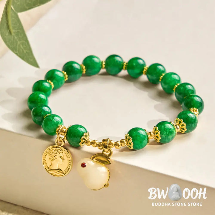 Buddha Stones Green Calcite Lovely Rabbit Charm Clarity Bracelet - BWOOOH - Green Calcite(Wrist Circumference 14-16cm)