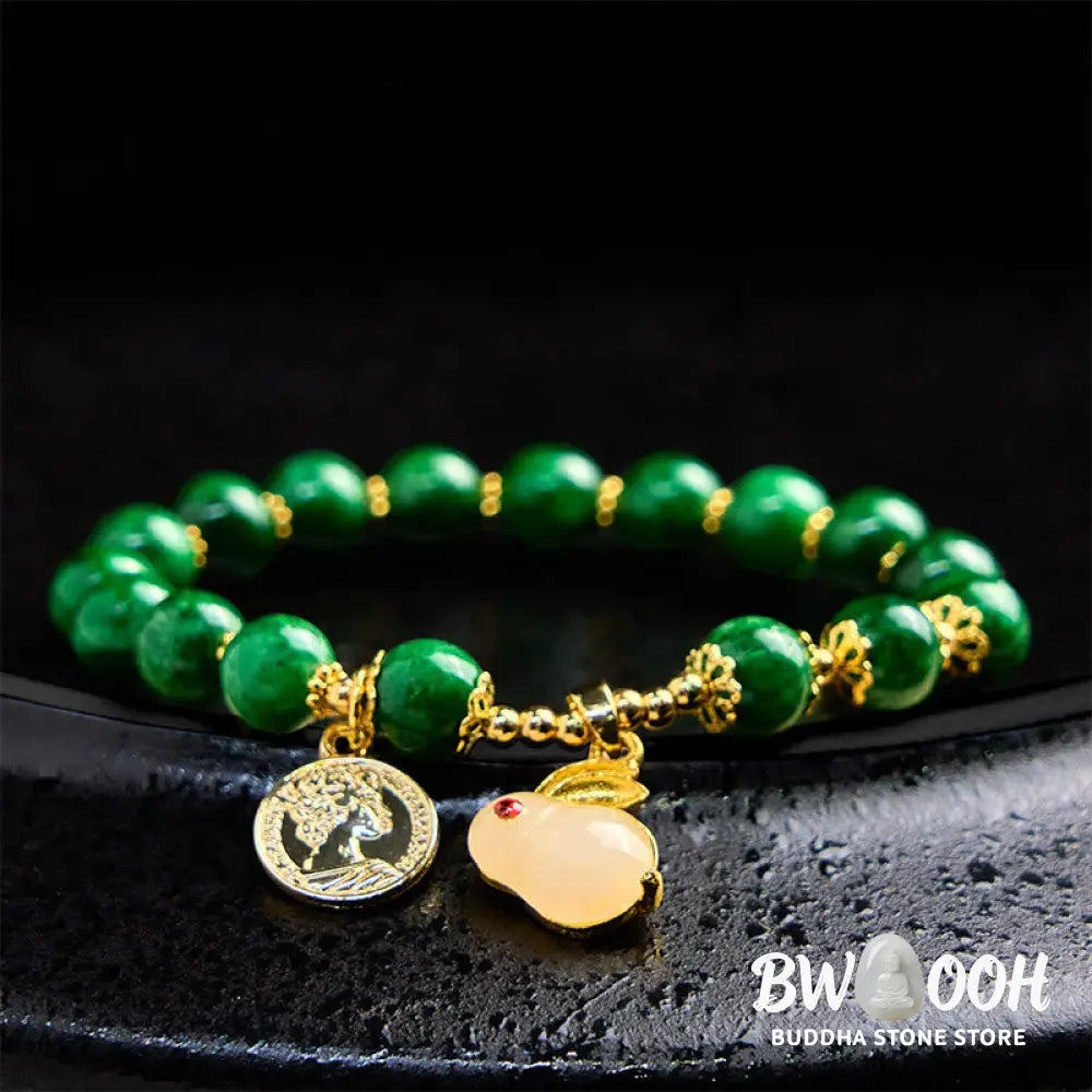 Buddha Stones Green Calcite Lovely Rabbit Charm Clarity Bracelet - BWOOOH - Green Calcite(Wrist Circumference 14-16cm)