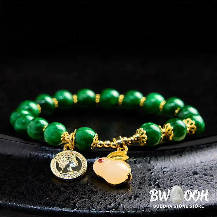 Buddha Stones Green Calcite Lovely Rabbit Charm Clarity Bracelet - BWOOOH - Green Calcite(Wrist Circumference 14-16cm)