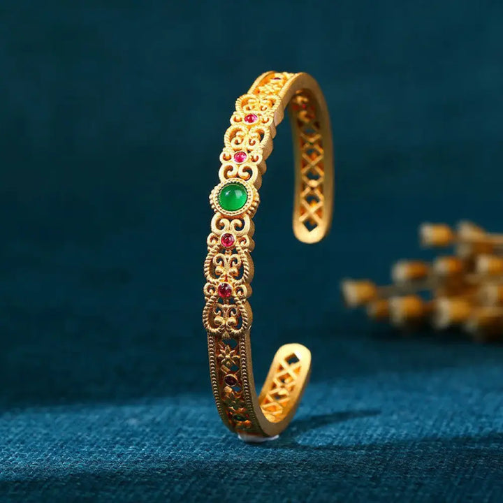 BWOOOH Green Chalcedony 24k Gold Plated Copper Strength Cuff Bracelet Bangle - BWOOOH - Green Chalcedony