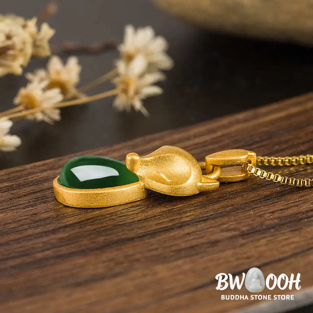 Buddha Stones Green Chalcedony Fox Pattern Courage Necklace Pendant - BWOOOH - Green Chalcedony(Strength♥Courage)