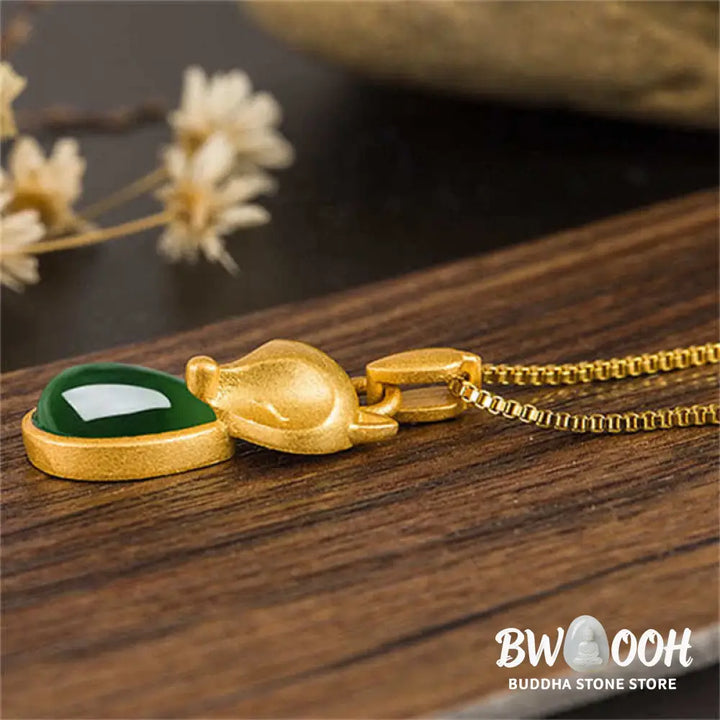 Buddha Stones Green Chalcedony Fox Pattern Courage Necklace Pendant - BWOOOH - Green Chalcedony(Strength♥Courage)