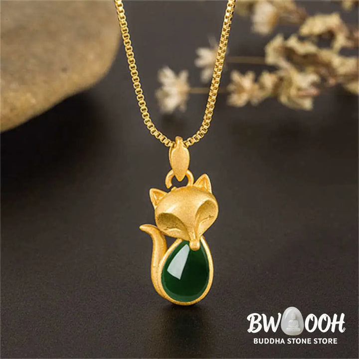 Buddha Stones Green Chalcedony Fox Pattern Courage Necklace Pendant - BWOOOH - Green Chalcedony(Strength♥Courage)