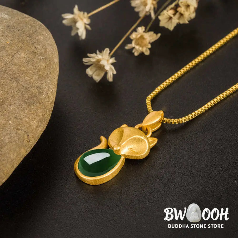 Buddha Stones Green Chalcedony Fox Pattern Courage Necklace Pendant - BWOOOH - Green Chalcedony(Strength♥Courage)