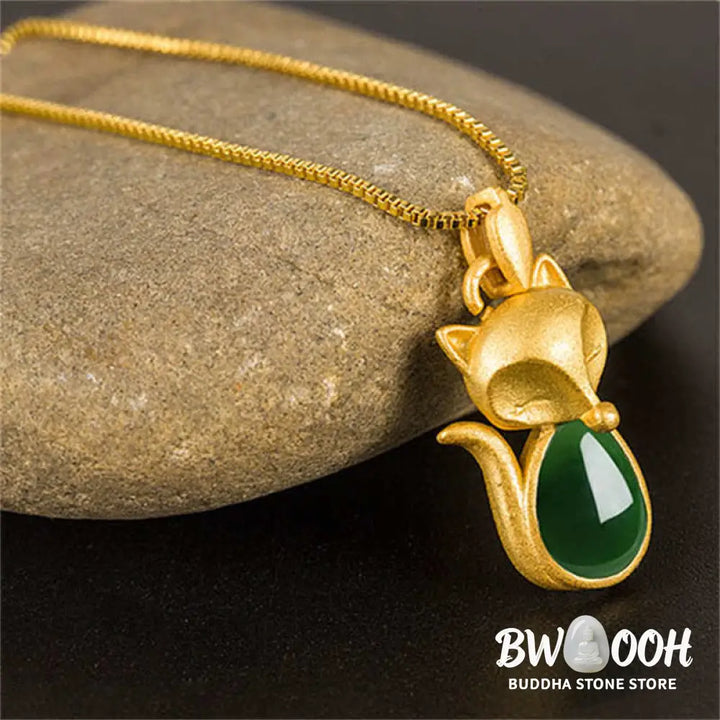 Buddha Stones Green Chalcedony Fox Pattern Courage Necklace Pendant - BWOOOH - Green Chalcedony(Strength♥Courage)