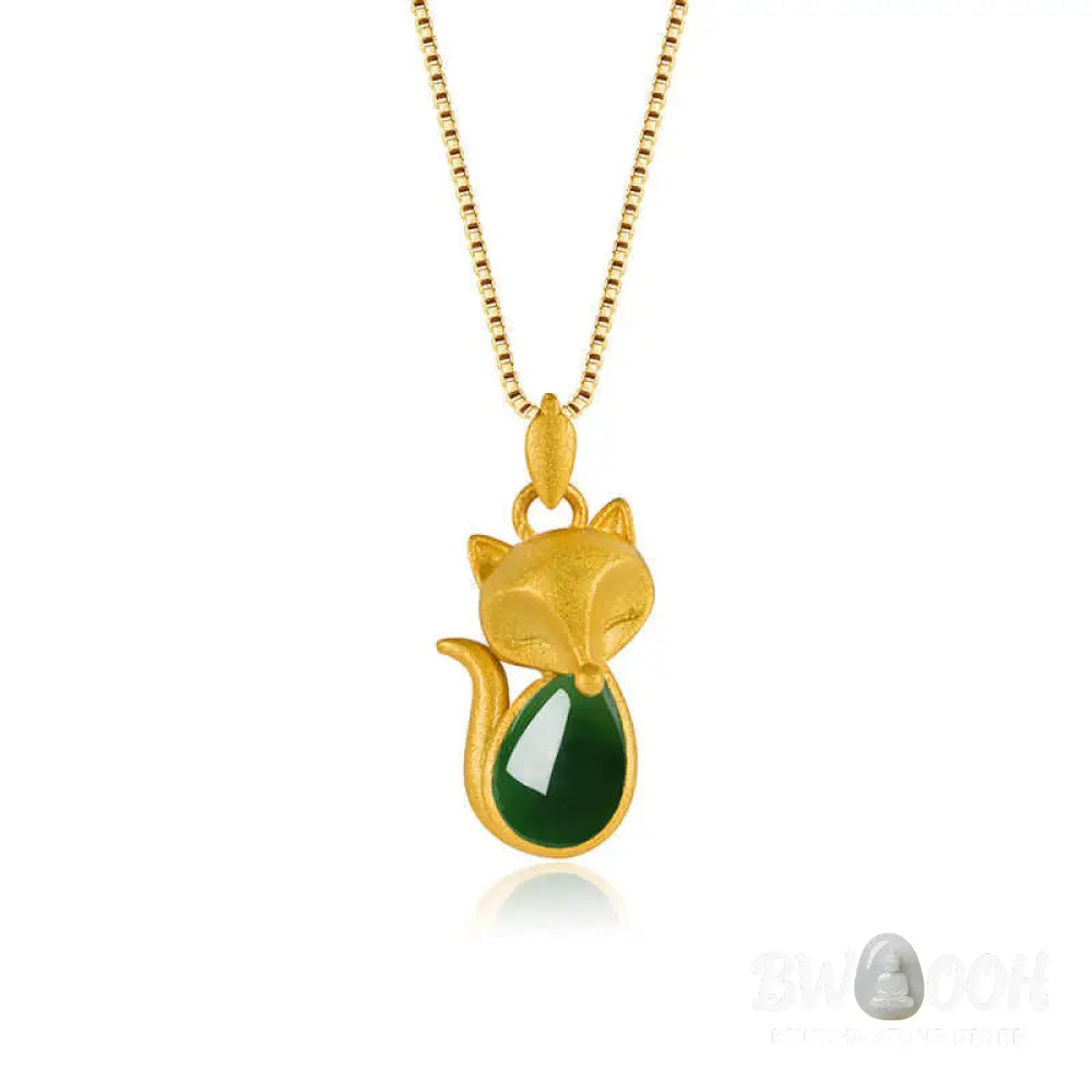 Buddha Stones Green Chalcedony Fox Pattern Courage Necklace Pendant - BWOOOH - Green Chalcedony(Strength♥Courage)