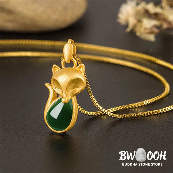 Buddha Stones Green Chalcedony Fox Pattern Courage Necklace Pendant - BWOOOH - Green Chalcedony(Strength♥Courage)
