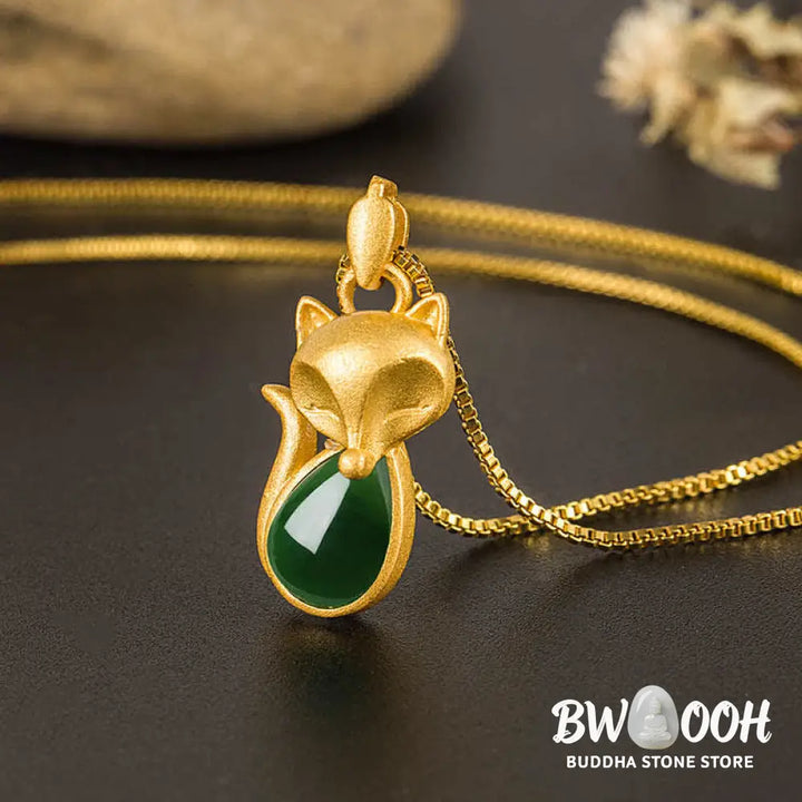 Buddha Stones Green Chalcedony Fox Pattern Courage Necklace Pendant - BWOOOH - Green Chalcedony(Strength♥Courage)