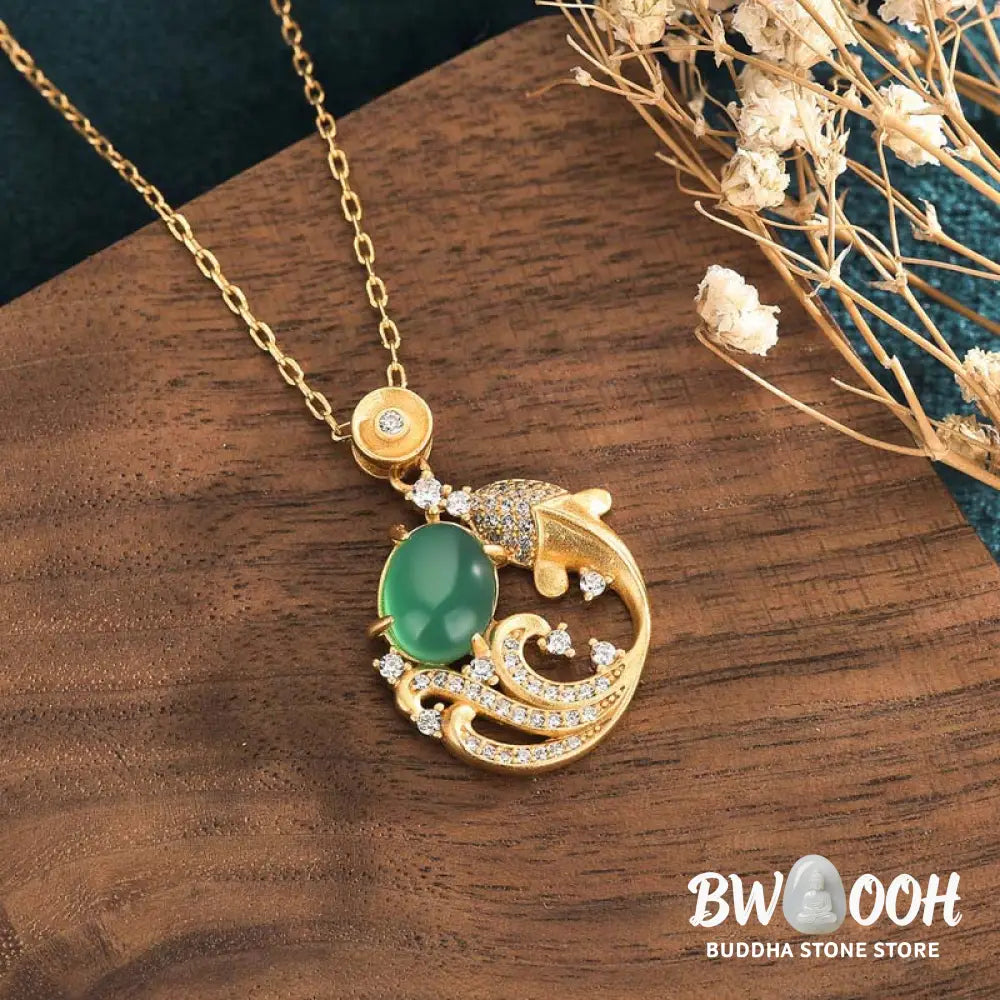 Buddha Stones Green Chalcedony Koi Fish Strength Necklace Pendant - BWOOOH - Koi Fish Green Chalcedony - Necklaces &