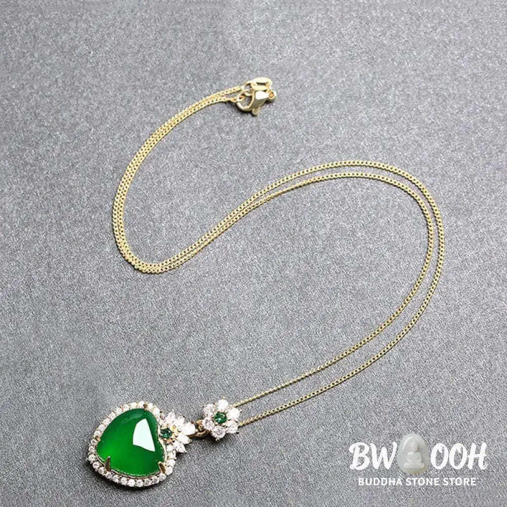 Buddha Stones Green Chalcedony Love Heart Design Strength Necklace Pendant - BWOOOH - Green