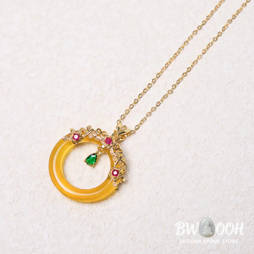 Buddha Stones Green Chalcedony Peace Buckle Design Strength Necklace Pendant - BWOOOH - Necklaces &amp; Pendants