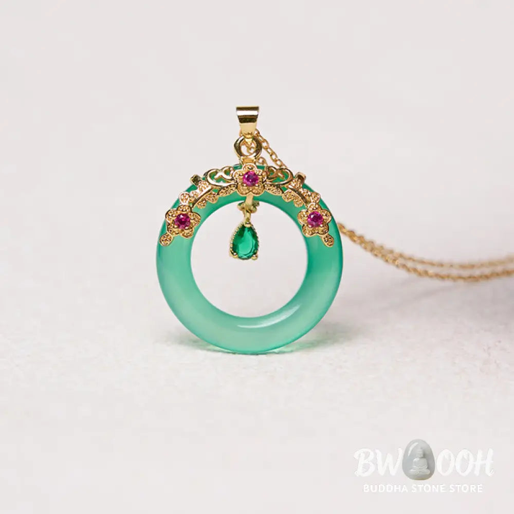 Buddha Stones Green Chalcedony Peace Buckle Design Strength Necklace Pendant - BWOOOH - Necklaces &amp; Pendants