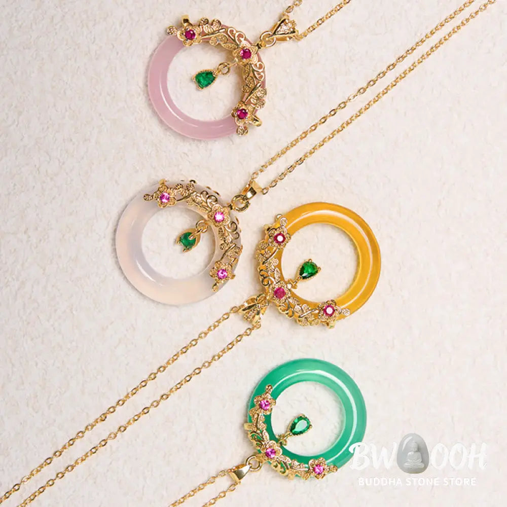 Buddha Stones Green Chalcedony Peace Buckle Design Strength Necklace Pendant - BWOOOH - Necklaces &amp; Pendants