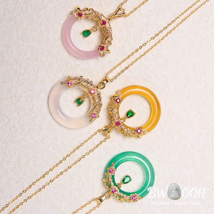 Buddha Stones Green Chalcedony Peace Buckle Design Strength Necklace Pendant - BWOOOH - Necklaces &amp; Pendants