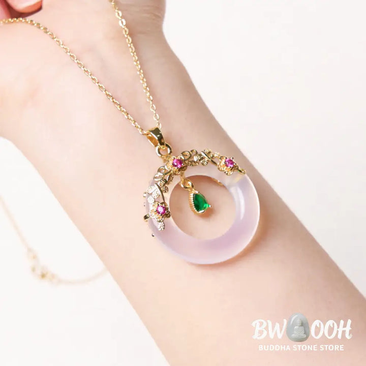 Buddha Stones Green Chalcedony Peace Buckle Design Strength Necklace Pendant - BWOOOH - Necklaces &amp; Pendants