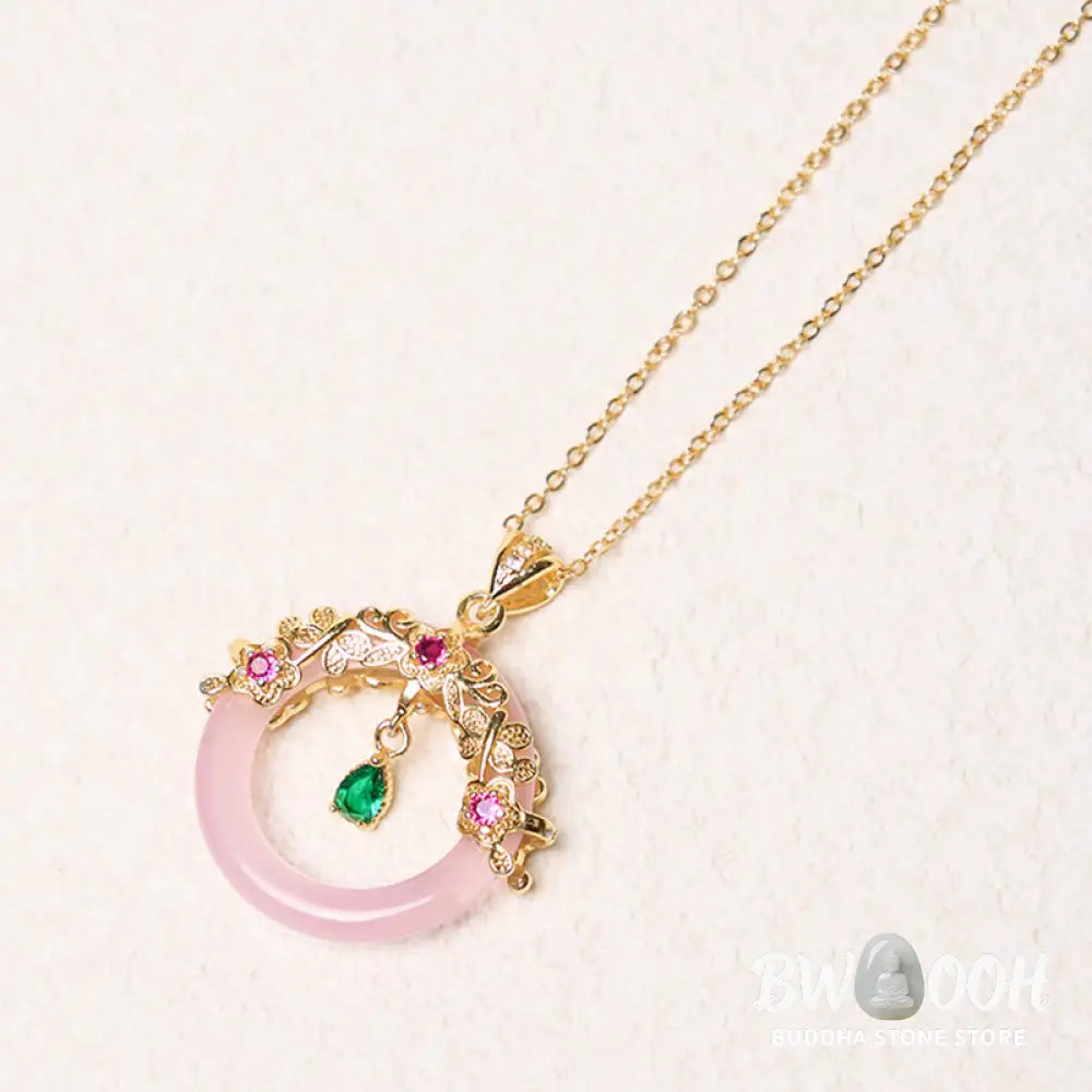 Buddha Stones Green Chalcedony Peace Buckle Design Strength Necklace Pendant - BWOOOH - Necklaces &amp; Pendants