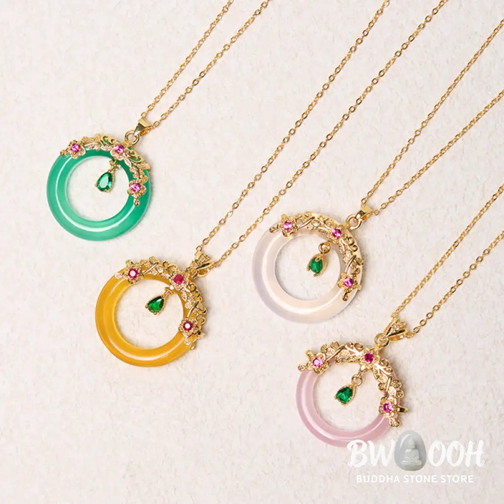 Buddha Stones Green Chalcedony Peace Buckle Design Strength Necklace Pendant - BWOOOH - Necklaces & Pendants