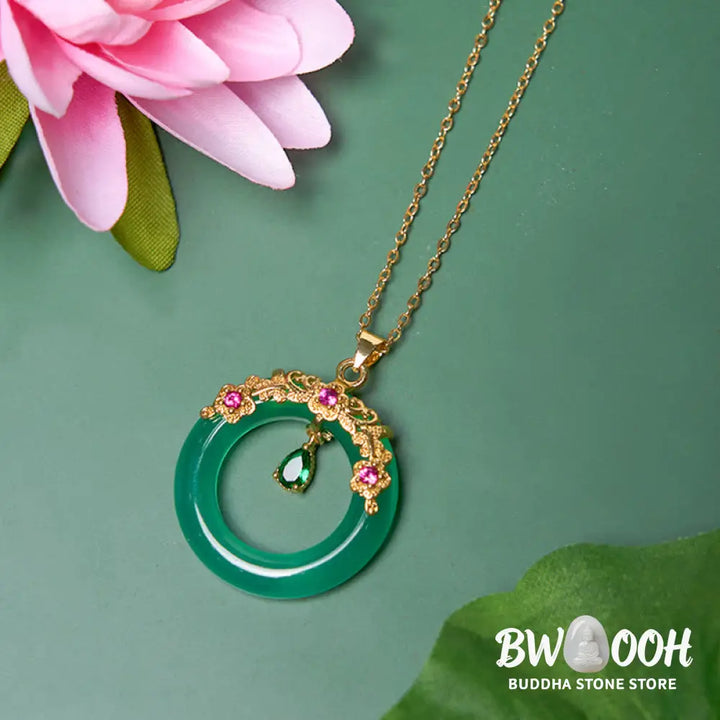 Buddha Stones Green Chalcedony Peace Buckle Design Strength Necklace Pendant - BWOOOH - Necklaces &amp; Pendants