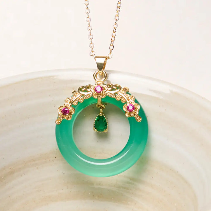 Buddha Stones Green Chalcedony Peace Buckle Design Strength Necklace Pendant - BWOOOH - Green Chalcedony - Necklaces &amp;