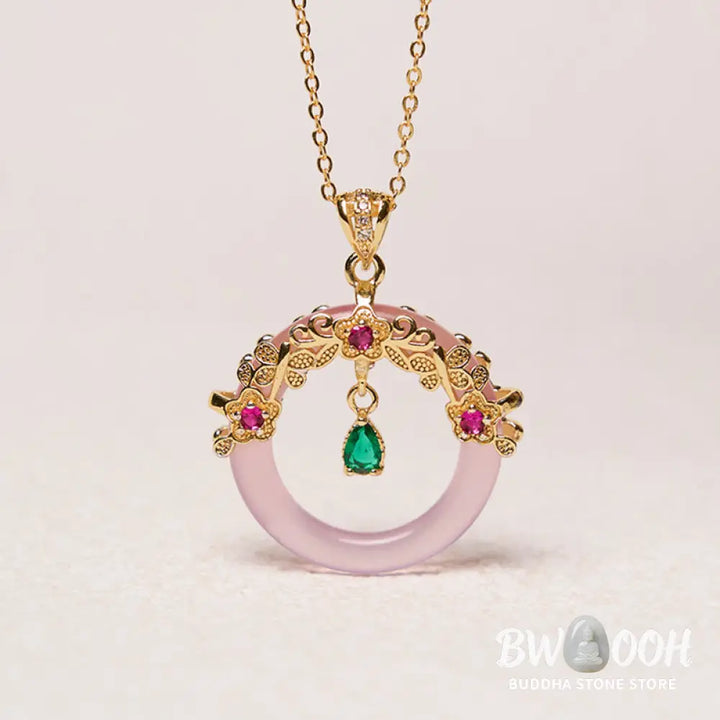 Buddha Stones Green Chalcedony Peace Buckle Design Strength Necklace Pendant - BWOOOH - Necklaces &amp; Pendants