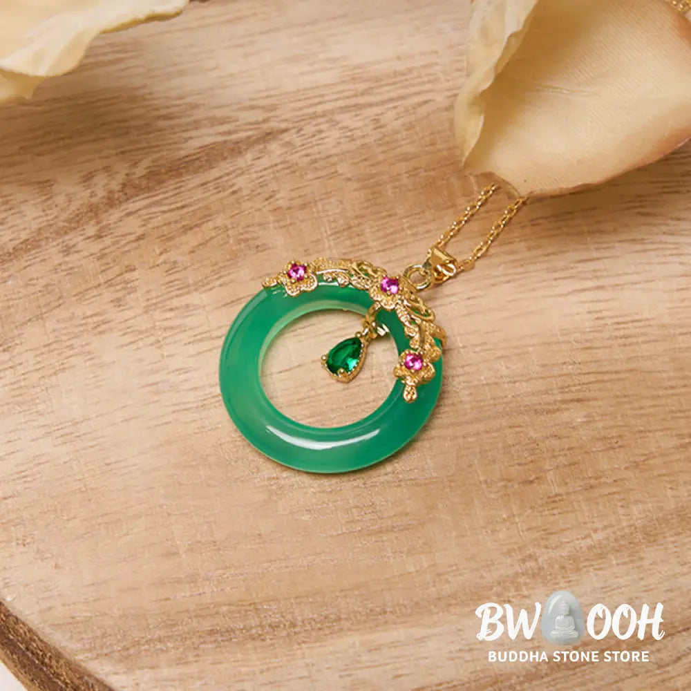 Buddha Stones Green Chalcedony Peace Buckle Design Strength Necklace Pendant - BWOOOH - Necklaces &amp; Pendants